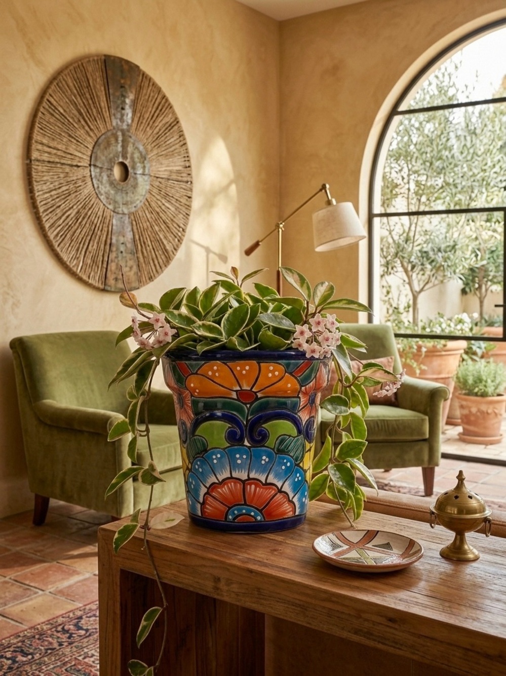 Hand Painted Talavera Planter with Drainage Hole - Picture 4 of 11